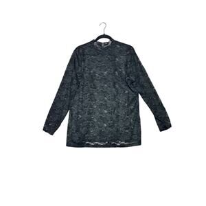 Sheer Stretch Lace Mock Neck Goth Whimsical Long Sleeve Top Black XL
